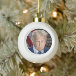 Donald Trump 2025 American President Portrait Ceramic Ball Christmas Ornament