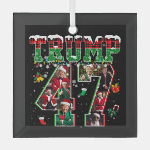 Donald Trump 47th President 2024 Christmas Santa Glass Tree Decoration
