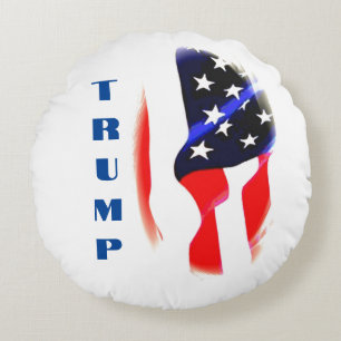 Donald Trump American Flag Pop Art  Round Cushion