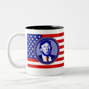 donald trump american flag Two-Tone coffee mug