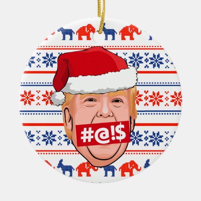 DONALD TRUMP Angry Christmas Ceramic Ornament (Front)