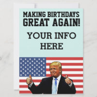 DONALD TRUMP BIRTHDAY PARTY CUSTOM INVITATIONS