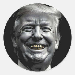 Donald Trump Black And White Portrait – Gold Grill Classic Round Sticker