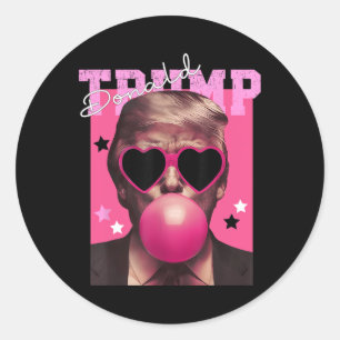 Donald Trump Blowing Bubble Gum Pink Sungles Trump Classic Round Sticker