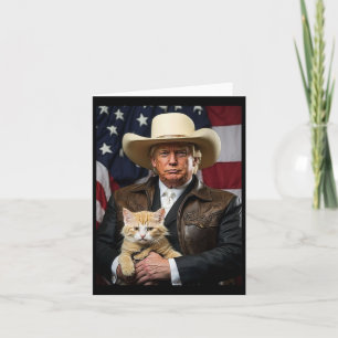 Donald Trump Cat Shirt Cowboy American Flag Funny  Card