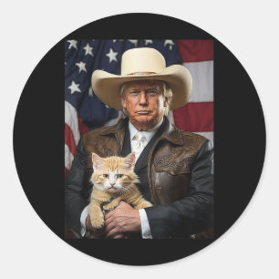 Donald Trump Cat Shirt Cowboy American Flag Funny  Classic Round Sticker
