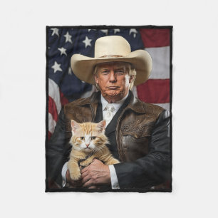 Donald Trump Cat Shirt Cowboy American Flag Funny  Fleece Blanket