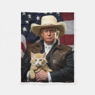 Donald Trump Cat Shirt Cowboy American Flag Funny  Fleece Blanket