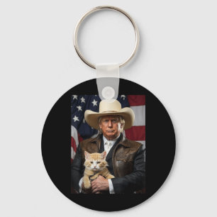 Donald Trump Cat Shirt Cowboy American Flag Funny Key Ring