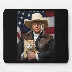 Donald Trump Cat Shirt Cowboy American Flag Funny Mouse Pad