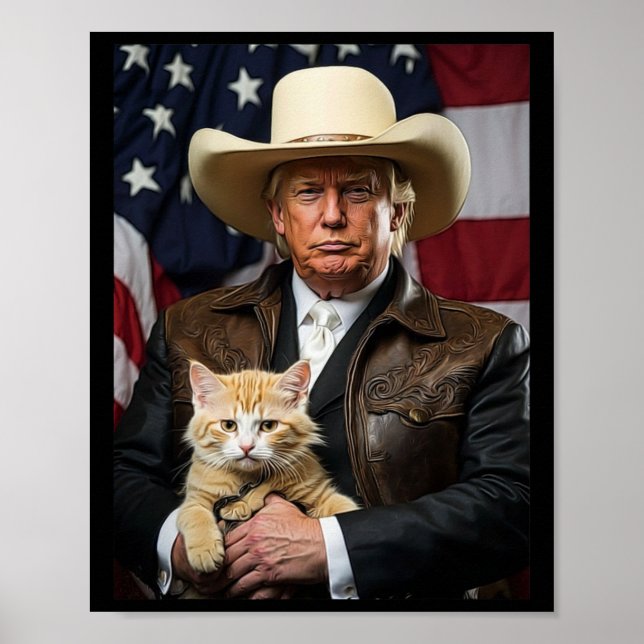 Donald Trump Cat Shirt Cowboy American Flag Funny  Poster (Front)