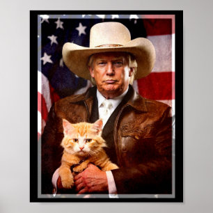 Donald Trump Cat Shirt Funny Cowboy Trump 2024 Rep Poster