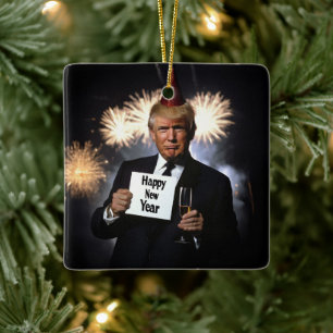 Donald Trump Celebrates New Year’s in Style Ceramic Ornament