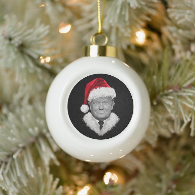 Donald Trump Christmas Funny Santa Hat Gift  Ceramic Ball Christmas Ornament (Tree)