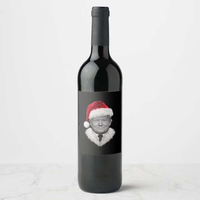 Donald Trump Christmas Funny Santa Hat Gift  Wine Label (Front)