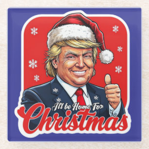 Donald Trump Christmas Santa Claus Art Glass Coaster