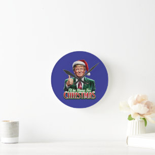 Donald Trump Christmas Santa Hat Thumbs Up Round Clock