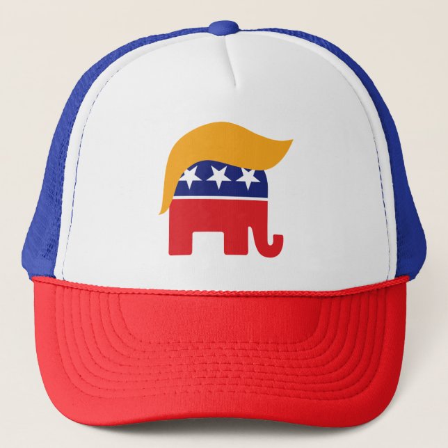 Donald Trump GOP Republican Elephant Hair Logo Trucker Hat (Front)