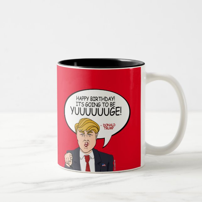 Donald Trump Greeting - Happy Birthday -.png Two-Tone Coffee Mug (Right)