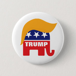 Donald Trump Hair GOP Elephant Logo 6 Cm Round Badge