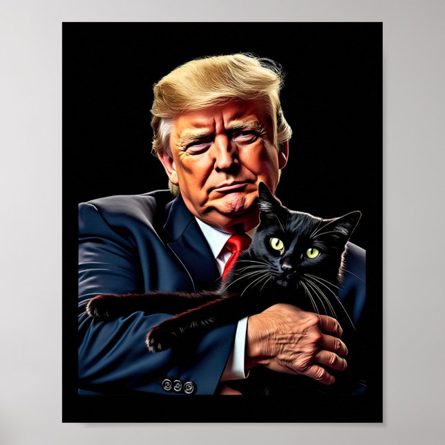 Donald Trump Holding Cat Graphic Funny Political M Poster (Front)
