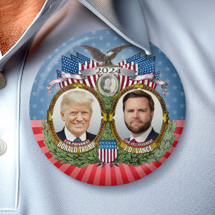 Donald Trump JD Vance President Vice Photo Stars 7.5 Cm Round Badge
