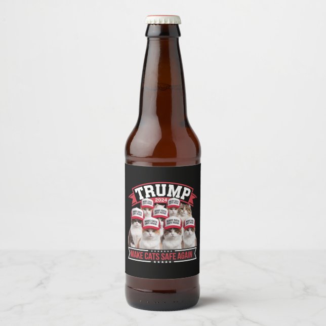 Donald Trump Make Cats Safe Again 2024 Debate  Beer Bottle Label (Front)
