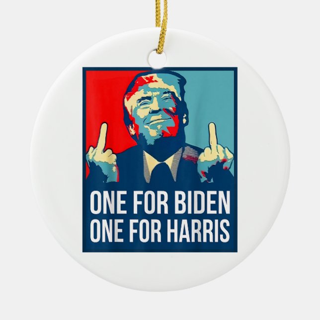 Donald Trump Middle Finger Biden Harris America Re Ceramic Ornament (Front)