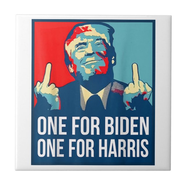 Donald Trump Middle Finger Biden Harris America Re Ceramic Tile (Front)