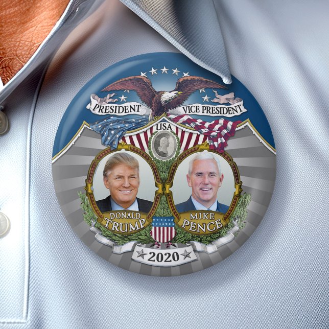 Donald Trump & Mike Pence Jugate Photo Blue 2020 7.5 Cm Round Badge (Collectible Campaign Button - 2020 Election Trump Pence)
