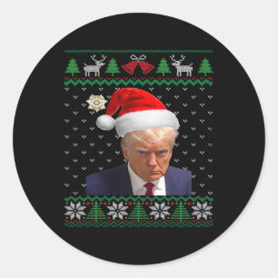 Donald Trump Mug Shot Ugly Christmas Classic Round Sticker