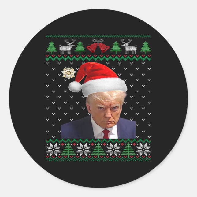 Donald Trump Mug Shot Ugly Christmas  Classic Round Sticker (Front)