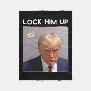 Donald Trump Mugshot Lock Him Up Trump Mug Shot Fleece Blanket