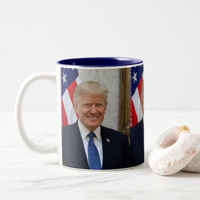 Donald Trump official portrait Two-Tone Coffee Mug (With Donut)