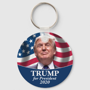 Donald Trump Photo with American Flag 2020 Key Ring