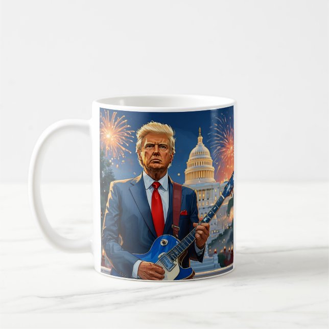 Donald Trump Playing Electric Guitar US Capitol Coffee Mug (Left)