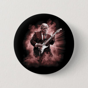 Donald Trump Playing Electric Rock Guitar 6 Cm Round Badge