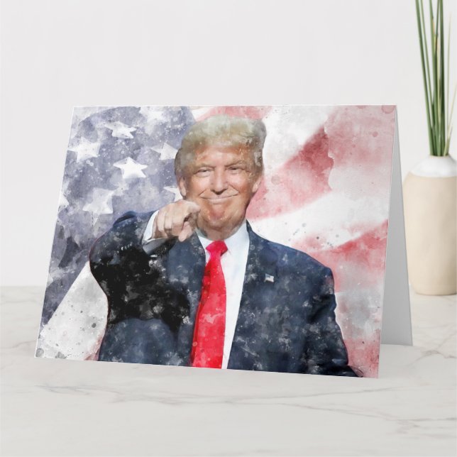 Donald Trump pointing with American flag Thank You Card (Front)