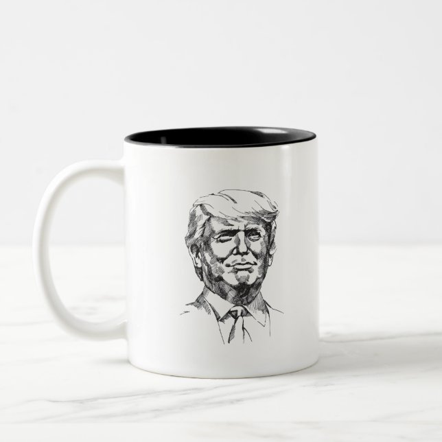 Donald Trump portrait ADD YOUR OWN WORDS! Two-Tone Coffee Mug (Left)