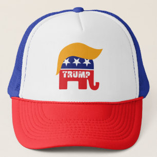 Donald Trump Republican GOP Elephant Hair Logo Trucker Hat