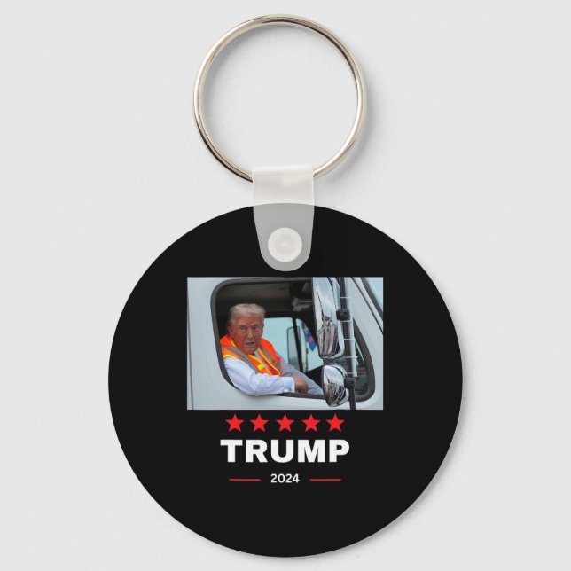 Donald Trump Rides In Garbage Truck 2  Key Ring (Front)