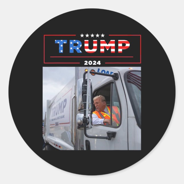 Donald Trump Rides In Garbage Truck Shirt Garbage  Classic Round Sticker (Front)
