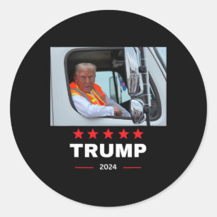 Donald Trump Rides In Garge Truck 2  Classic Round Sticker