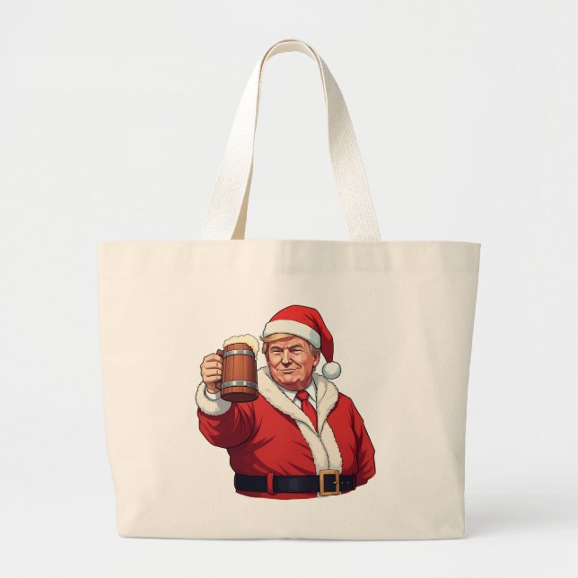 Donald Trump Santa Claus Merry Christmas Large Tote Bag (Front)