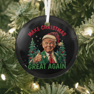 Donald Trump Santa hat Make Christmas Great Again Glass Tree Decoration