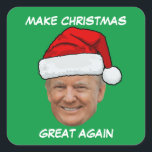 Donald Trump Santa hat Make Christmas Great Again Square Sticker<br><div class="desc">Donald Trump Santa hat Make Christmas Great Again</div>