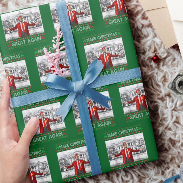 Donald Trump Santa hat Make Christmas Great Again Wrapping Paper (Creator Uploaded)