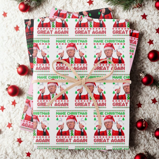 Donald Trump Santa Hat Make Christmas Great Again Wrapping Paper Sheet (Creator Uploaded)
