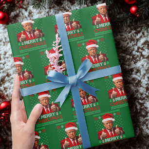 Donald Trump Santa Hat Merry Christmas Ugly Gift  Wrapping Paper