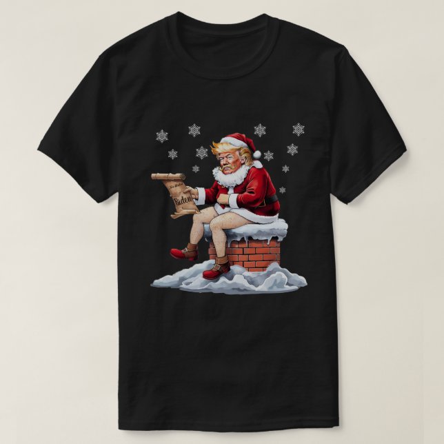 Donald Trump Santa Pooping Down The Chimney Biden T-Shirt (Design Front)